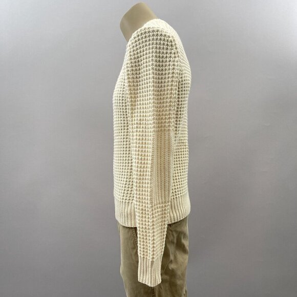 Crewneck Sweater Size M Cashmere Wool Cream White Knit Chunky Macro Waffle - Picture 4 of 10